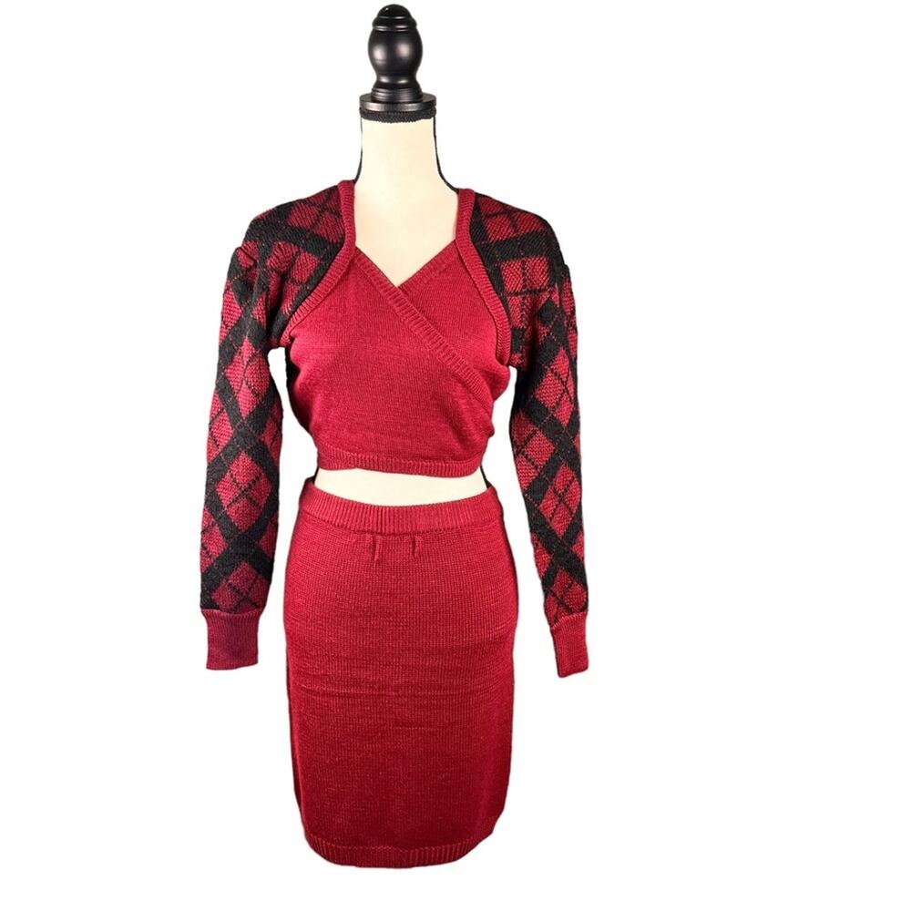 Vintage crop top mini skirt set wool blend